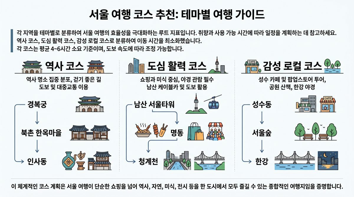 서울 여행 테마별 추천 코스 동선 안내도