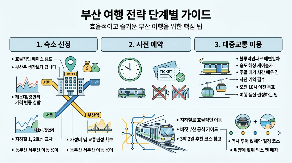 부산 여행 준비를 위한 전략 단계 도표