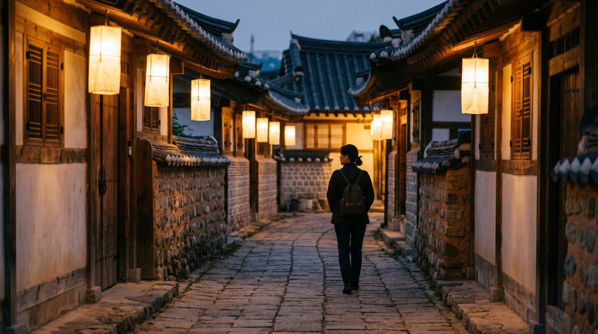 조용한 한옥마을 골목의 저녁 풍경
