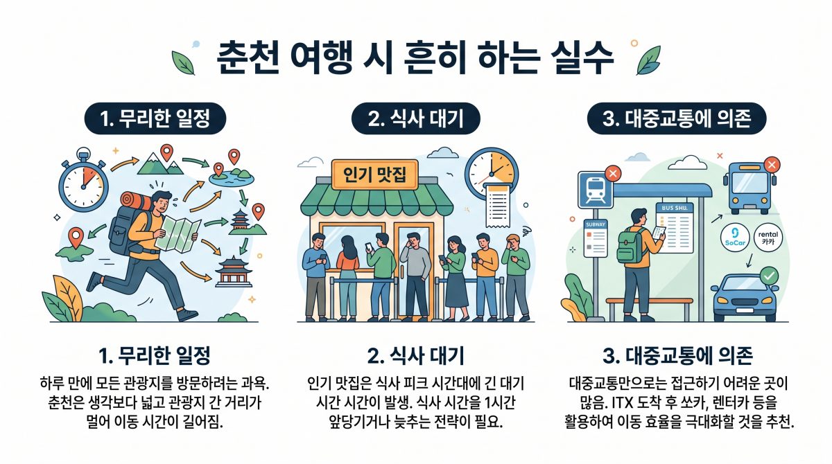춘천 여행 중 흔히 하는 실수에 대한 인포그래픽