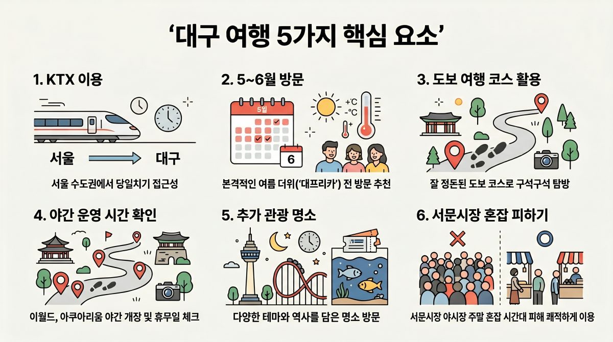 대구 여행을 위한 핵심 정보 요약 인포그래픽