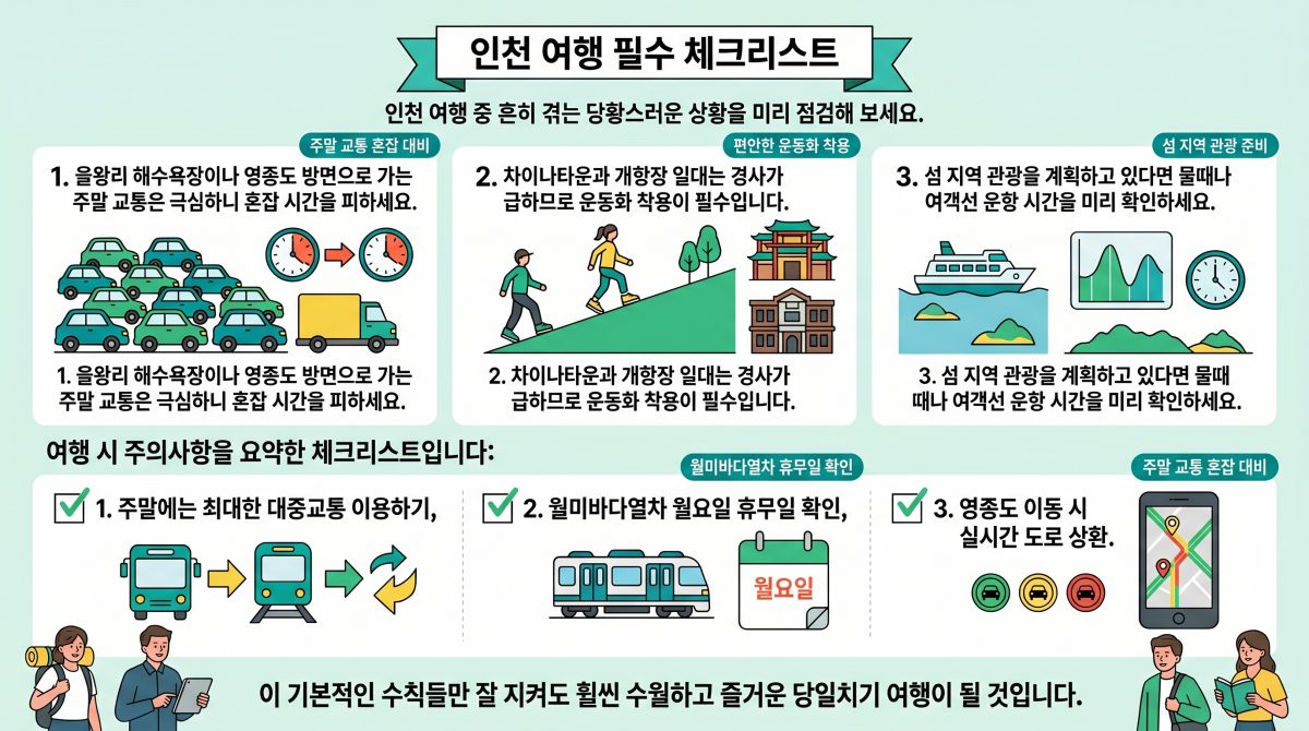 인천 여행 시 주의해야 할 사항들을 정리한 인포그래픽