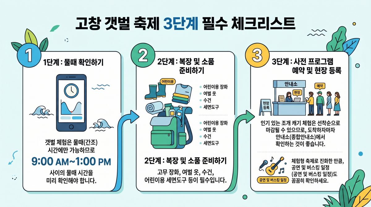 고창갯벌축제 3단계 성공 전략 인포그래픽