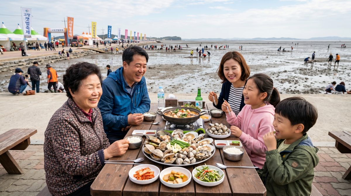 고창갯벌축제 방문 후 맛있는 식사를 즐기는 가족들