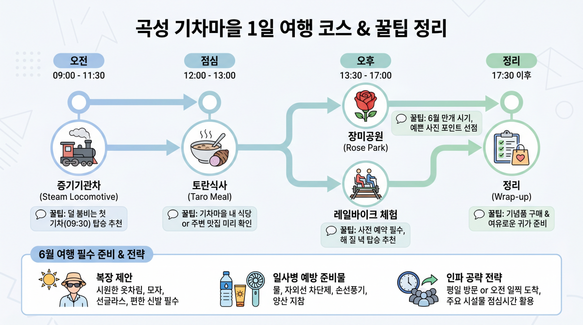 곡성 여행 하루 일정을 담은 시간별 동선 안내표