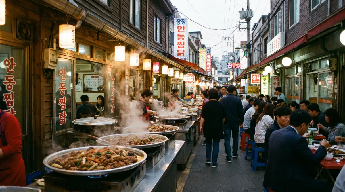 안동 구시장 찜닭골목의 활기찬 풍경